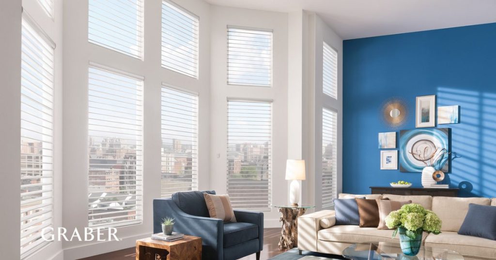 IG living room sheer shades with transom shades